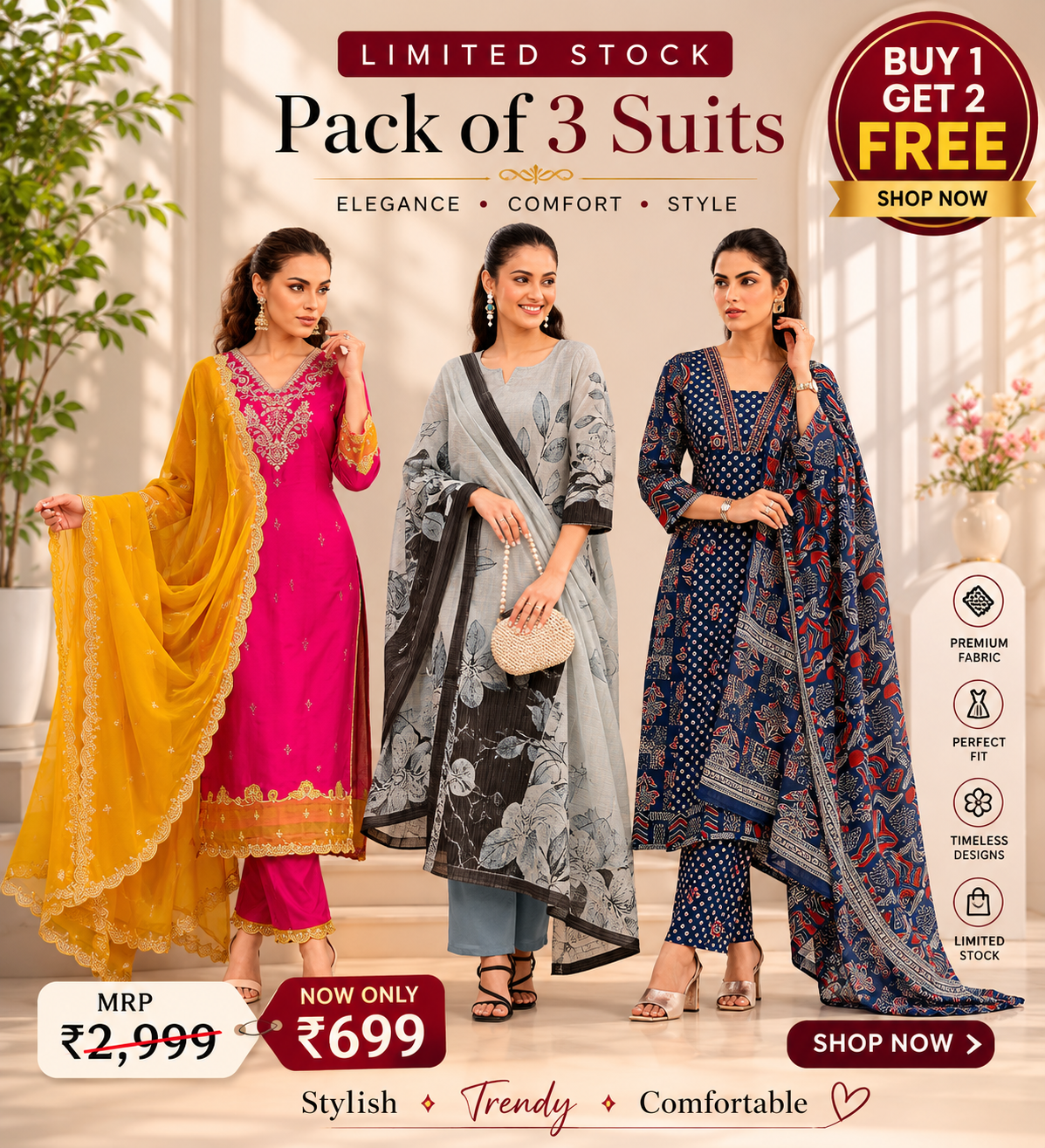 Luxury Floral Embroidered Ethnic Suit Set