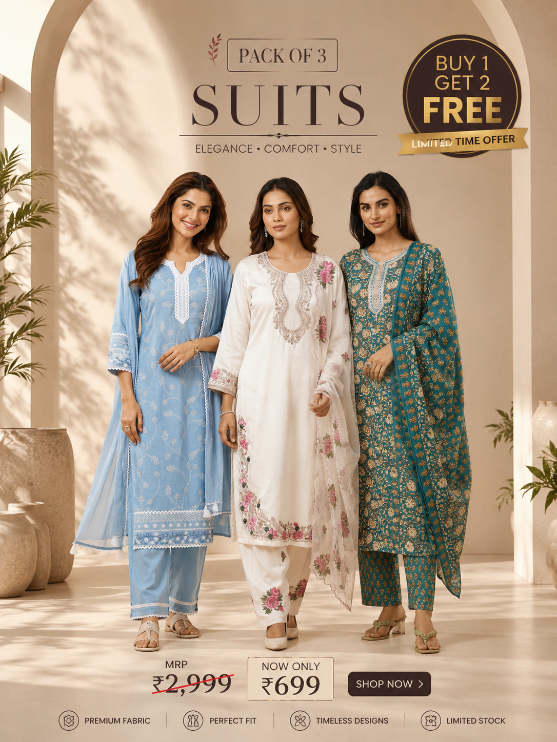 Women's Comfortable Printed Ethnic Dress Set