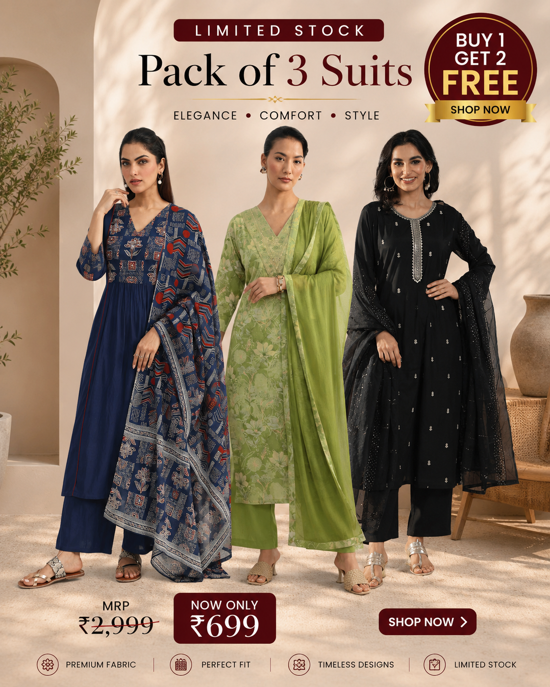 Women's Soft Fabric Traditional Kurta Set